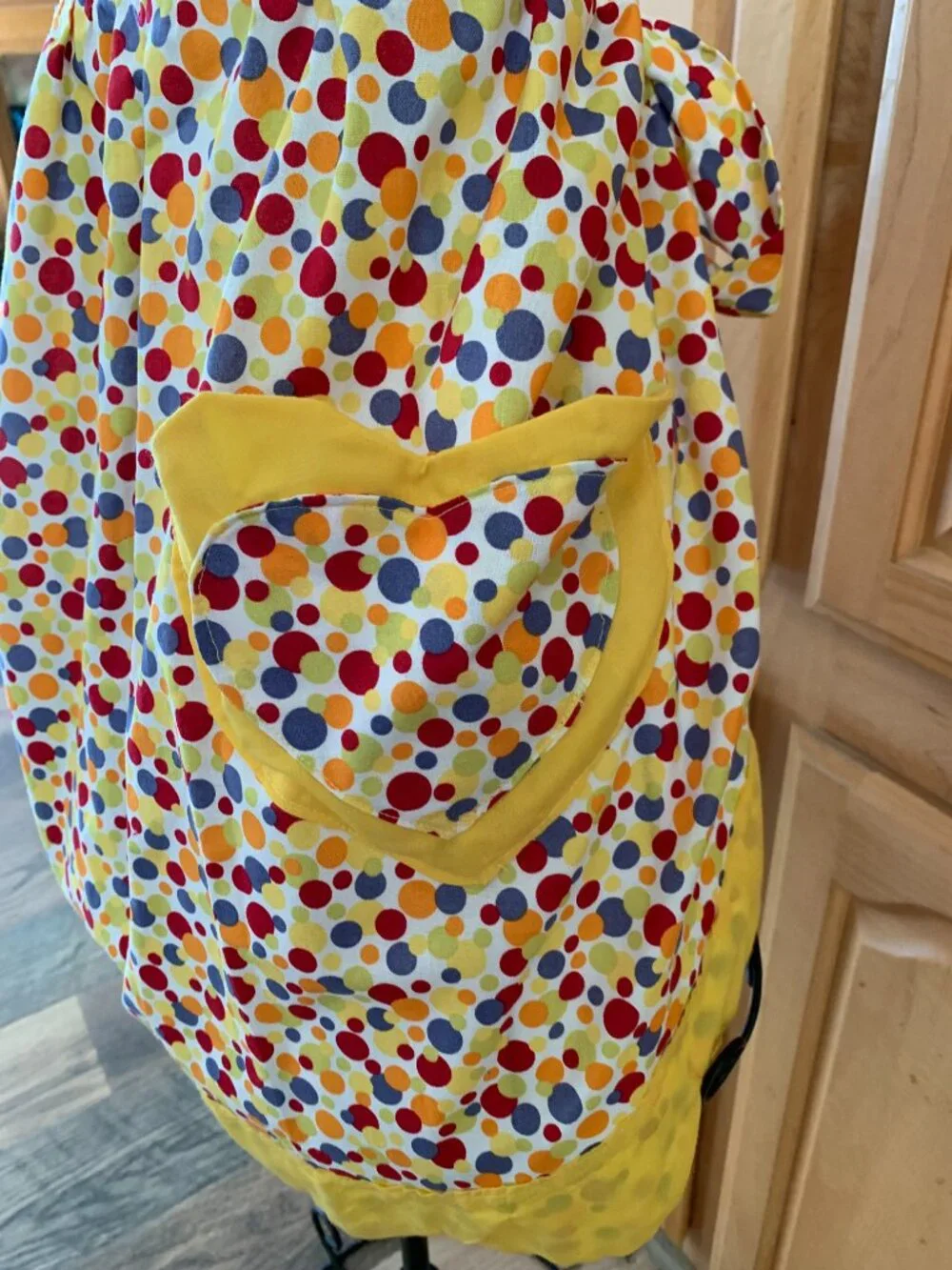 Handmade Polka Dot Waist Apron with Yellow Trim and Heart Shaped Pocket